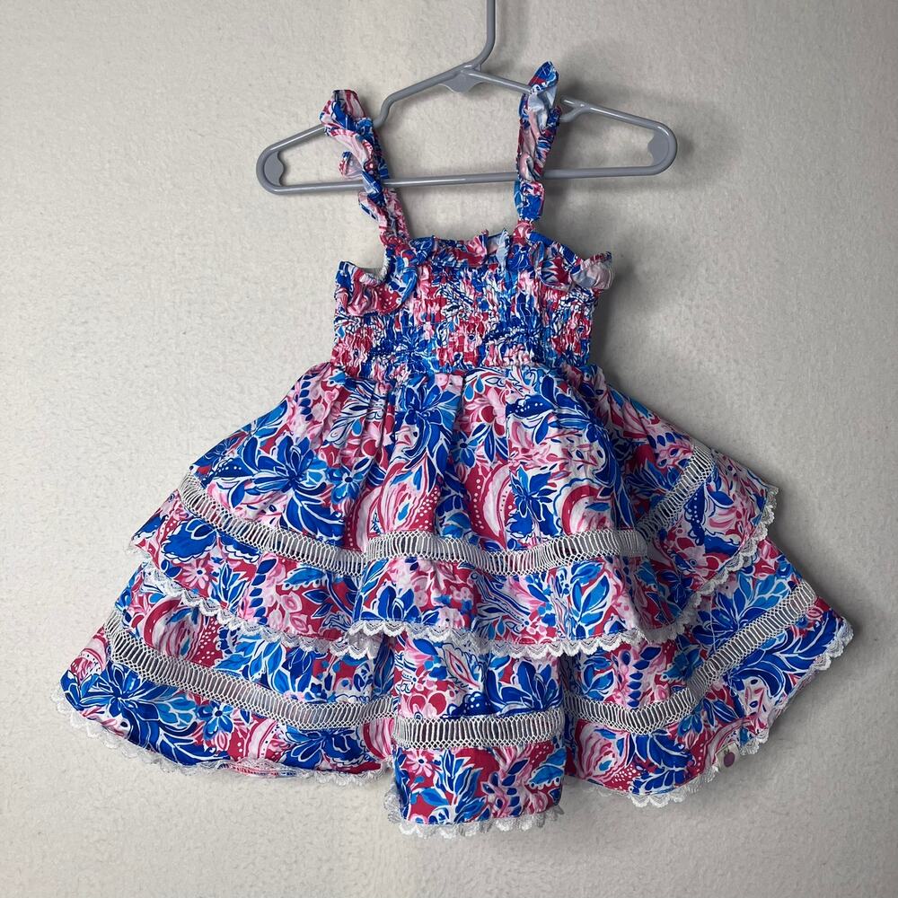 Cheeky Plum Floral Smocked Dress 3T Girl Tiered Lace Colorful Paisley Twirl
